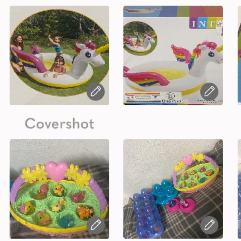 Unicorn🦄pool 107x76x41”+HATCHIMALS Basket+dishes 12 full egg carton+2 minis